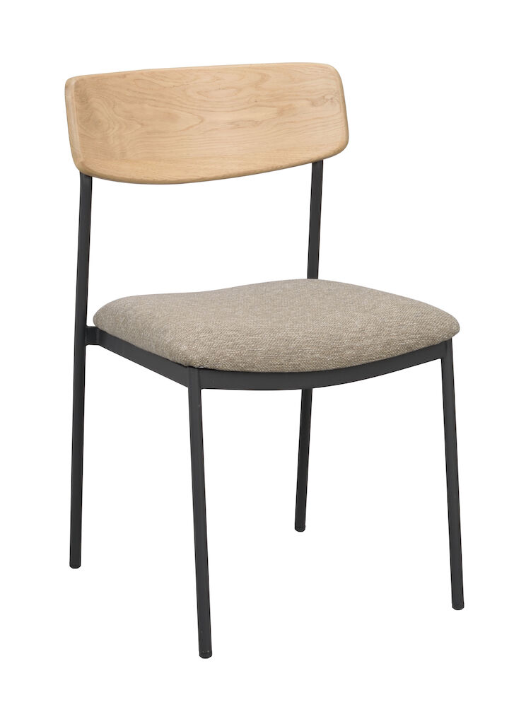 Maymont stol ekrygg/mörkbeige tyg/svart metall stapelbar, en produkt av hög kvalitet till bra pris från Ulfåsa möbler