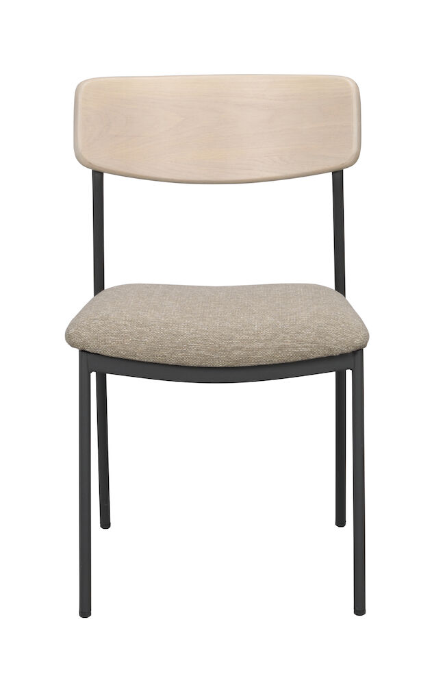Maymont stol vitpig.ekrygg/mörkbeige tyg/svart metall stapelbar, en produkt av hög kvalitet till bra pris från Ulfåsa möbler