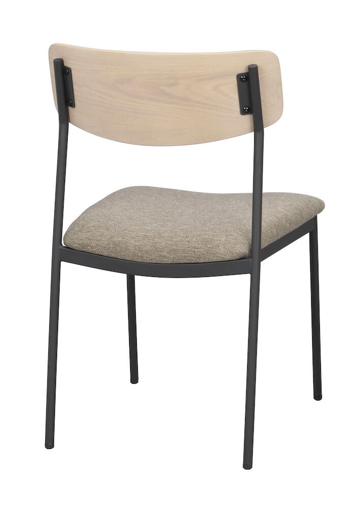 Maymont stol vitpig.ekrygg/mörkbeige tyg/svart metall stapelbar, en produkt av hög kvalitet till bra pris från Ulfåsa möbler