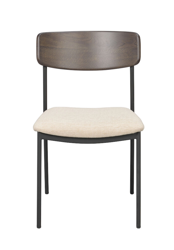Maymont stol brun ekrygg/ljusbeige tyg/svart metall stapelbar, en produkt av hög kvalitet till bra pris från Ulfåsa möbler