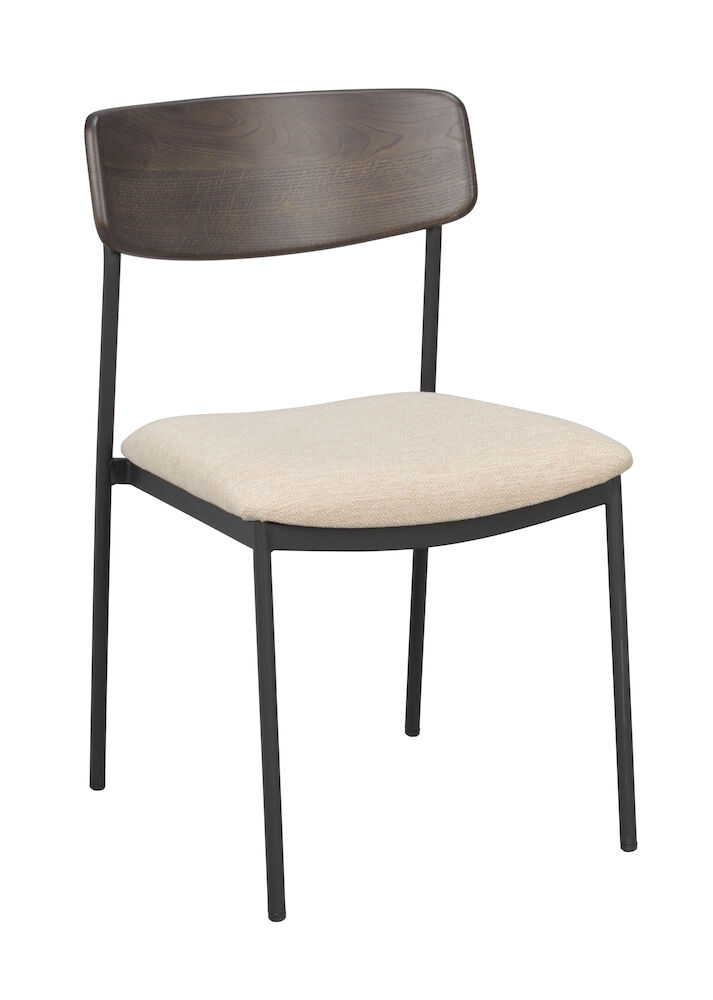 Maymont stol brun ekrygg/ljusbeige tyg/svart metall stapelbar, en produkt av hög kvalitet till bra pris från Ulfåsa möbler