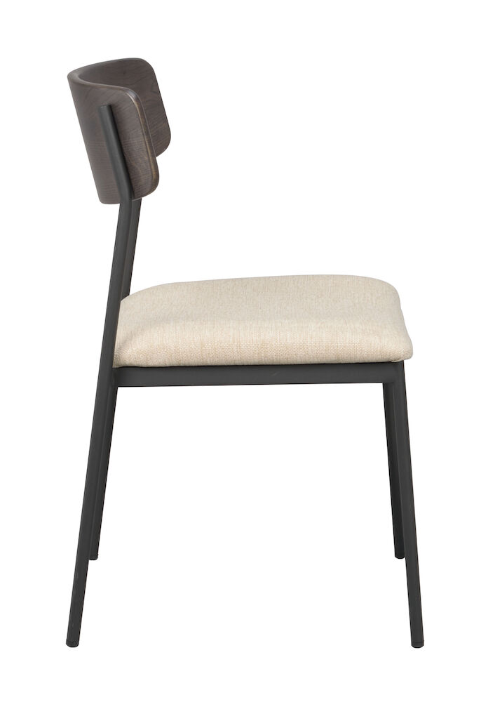 Maymont stol brun ekrygg/ljusbeige tyg/svart metall stapelbar, en produkt av hög kvalitet till bra pris från Ulfåsa möbler