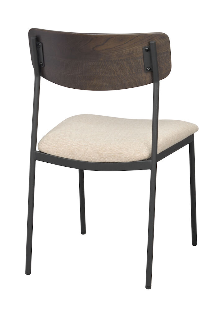 Maymont stol brun ekrygg/ljusbeige tyg/svart metall stapelbar, en produkt av hög kvalitet till bra pris från Ulfåsa möbler