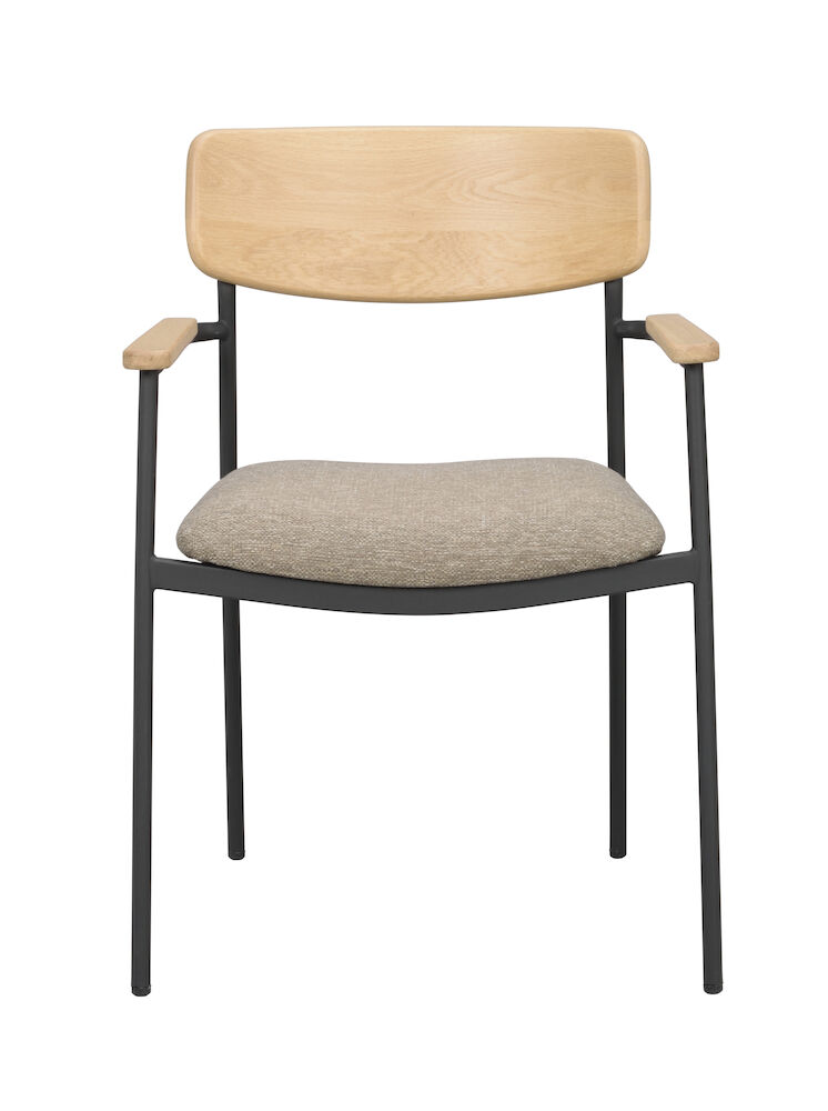 Maymont karmstol ekrygg/mörkbeige tyg/svart metall stapelbar, en produkt av hög kvalitet till bra pris från Ulfåsa möbler