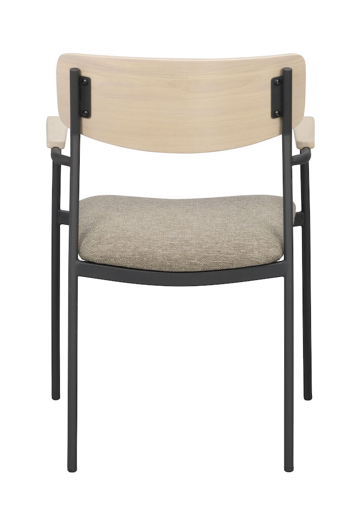 Maymont karmstol vitpig.ekrygg/mörkbeige tyg/svart metall stapelbar, en produkt av hög kvalitet till bra pris från Ulfåsa möbler