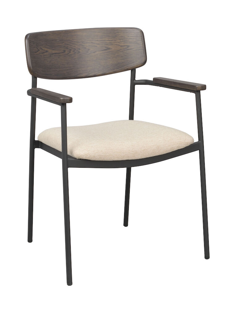 Maymont karmstol brun ekrygg/ljusbeige tyg/svart metall stapelbar, en produkt av hög kvalitet till bra pris från Ulfåsa möbler