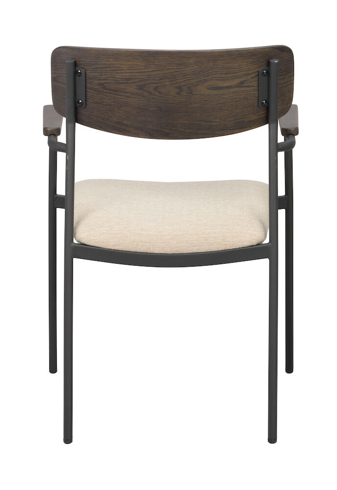 Maymont karmstol brun ekrygg/ljusbeige tyg/svart metall stapelbar, en produkt av hög kvalitet till bra pris från Ulfåsa möbler