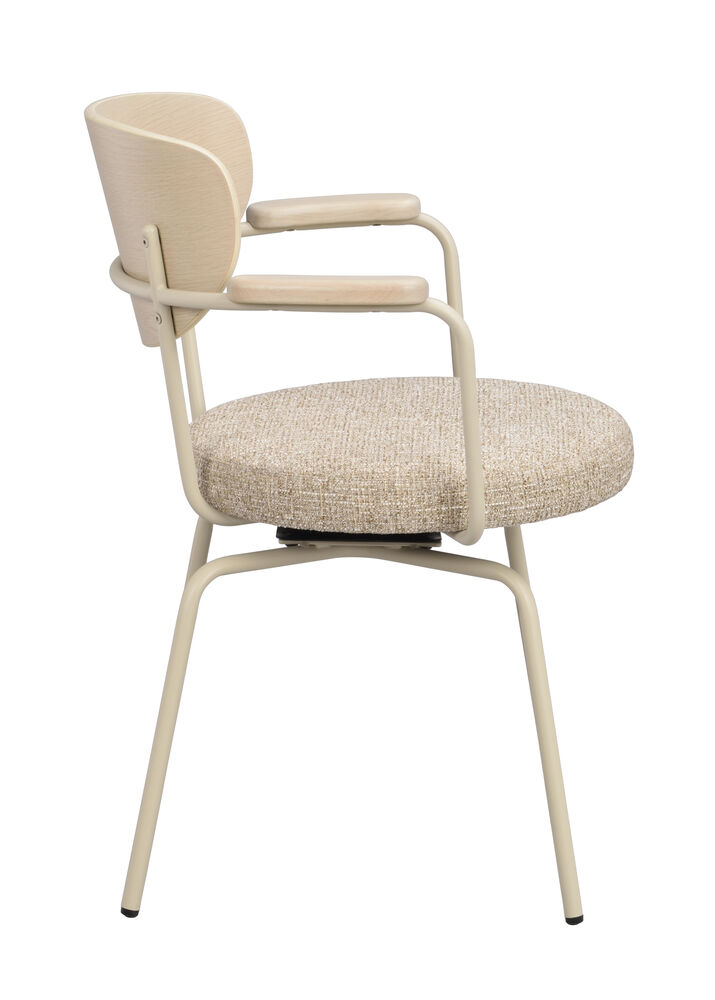 Merrick karmstol mörkbeige tyg/vitpigment ek/beige metall snurr, en produkt av hög kvalitet till bra pris från Ulfåsa möbler