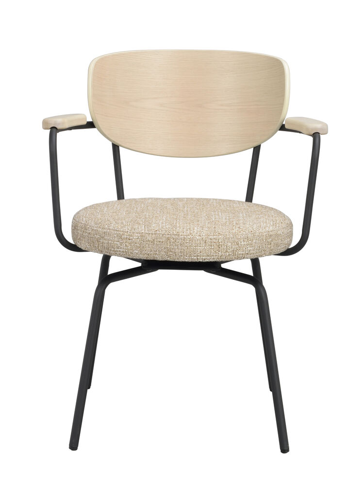 Merrick karmstol mörkbeige tyg/vitpigment ek/svart metall snurr, en produkt av hög kvalitet till bra pris från Ulfåsa möbler