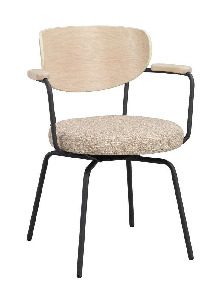 Merrick karmstol mörkbeige tyg/vitpigment ek/svart metall snurr, en produkt av hög kvalitet till bra pris från Ulfåsa möbler