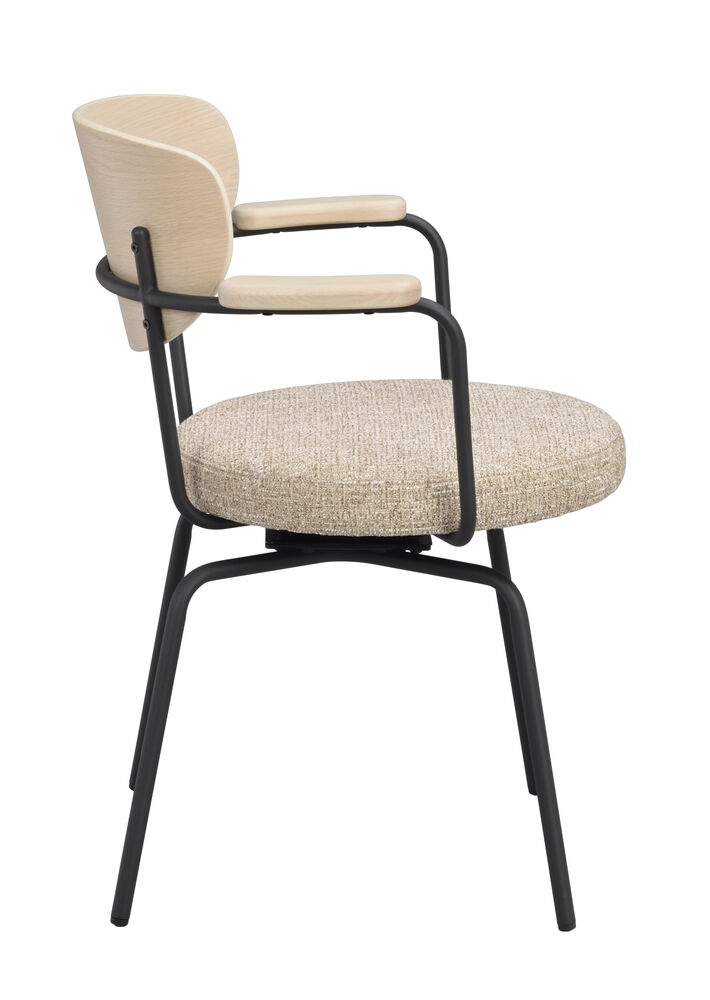 Merrick karmstol mörkbeige tyg/vitpigment ek/svart metall snurr, en produkt av hög kvalitet till bra pris från Ulfåsa möbler
