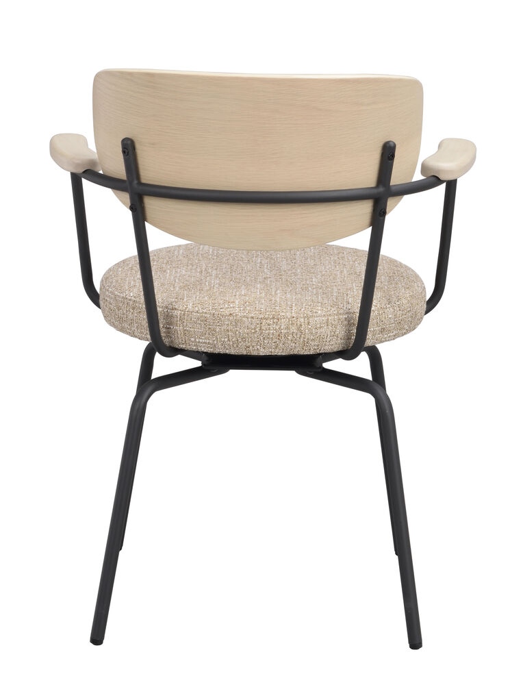 Merrick karmstol mörkbeige tyg/vitpigment ek/svart metall snurr, en produkt av hög kvalitet till bra pris från Ulfåsa möbler