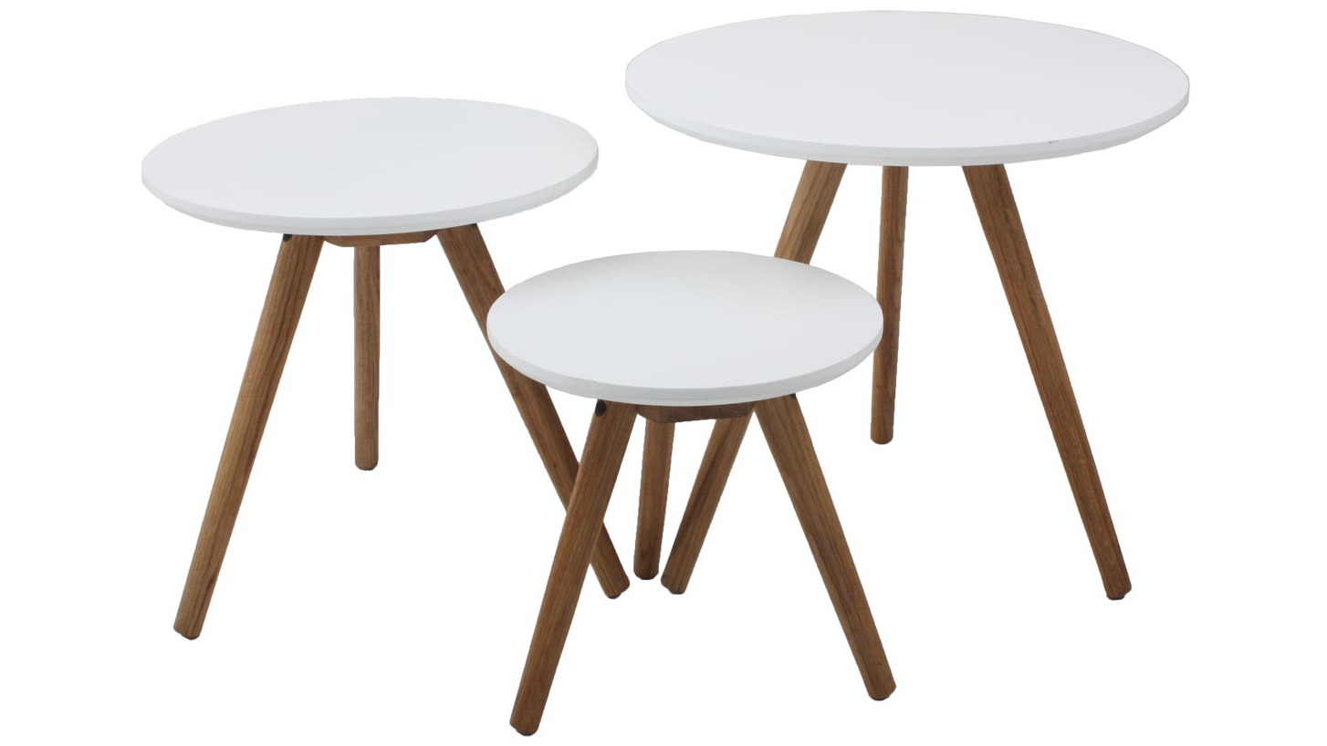 Satsbord i set av tre, vit / ek-