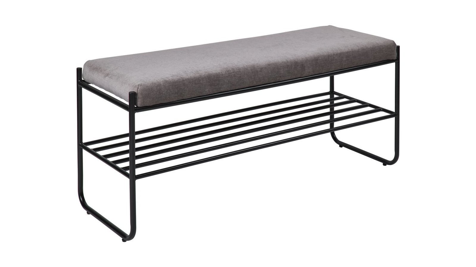 Bänk med hylla, grå textil