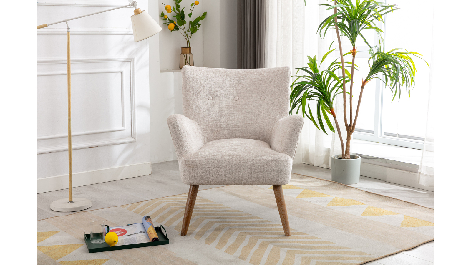 Fåtölj i tyg boucle cream